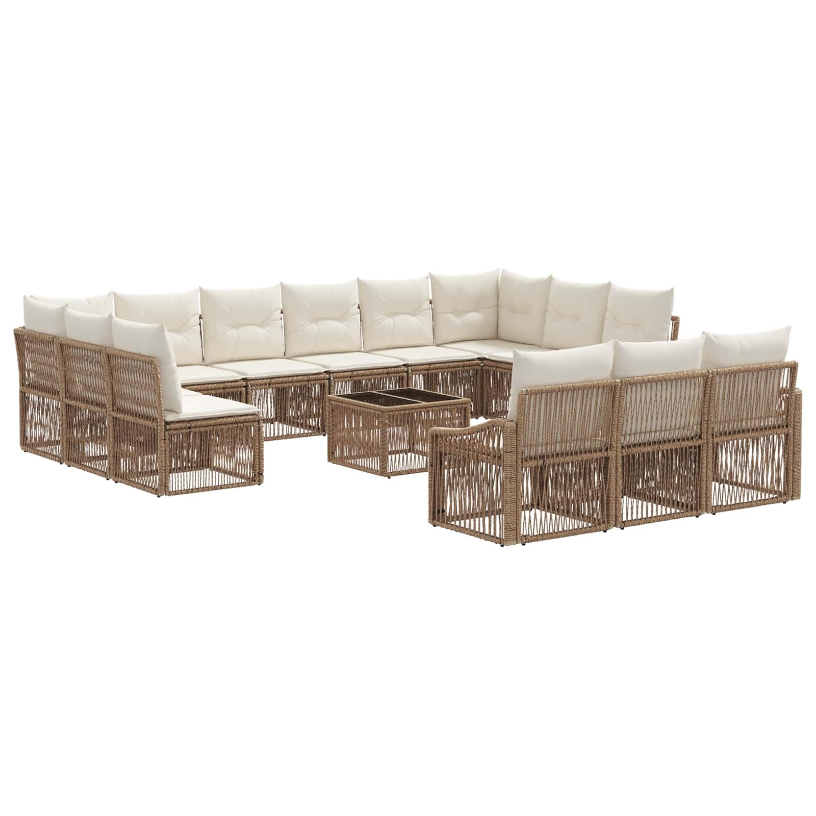 Set di divani da giardino in polyrattan beige, 14 pezzi | Gruppo lounge modulare per terrazza e giardino realizzato in robusto rattan PE con piedini regolabili.