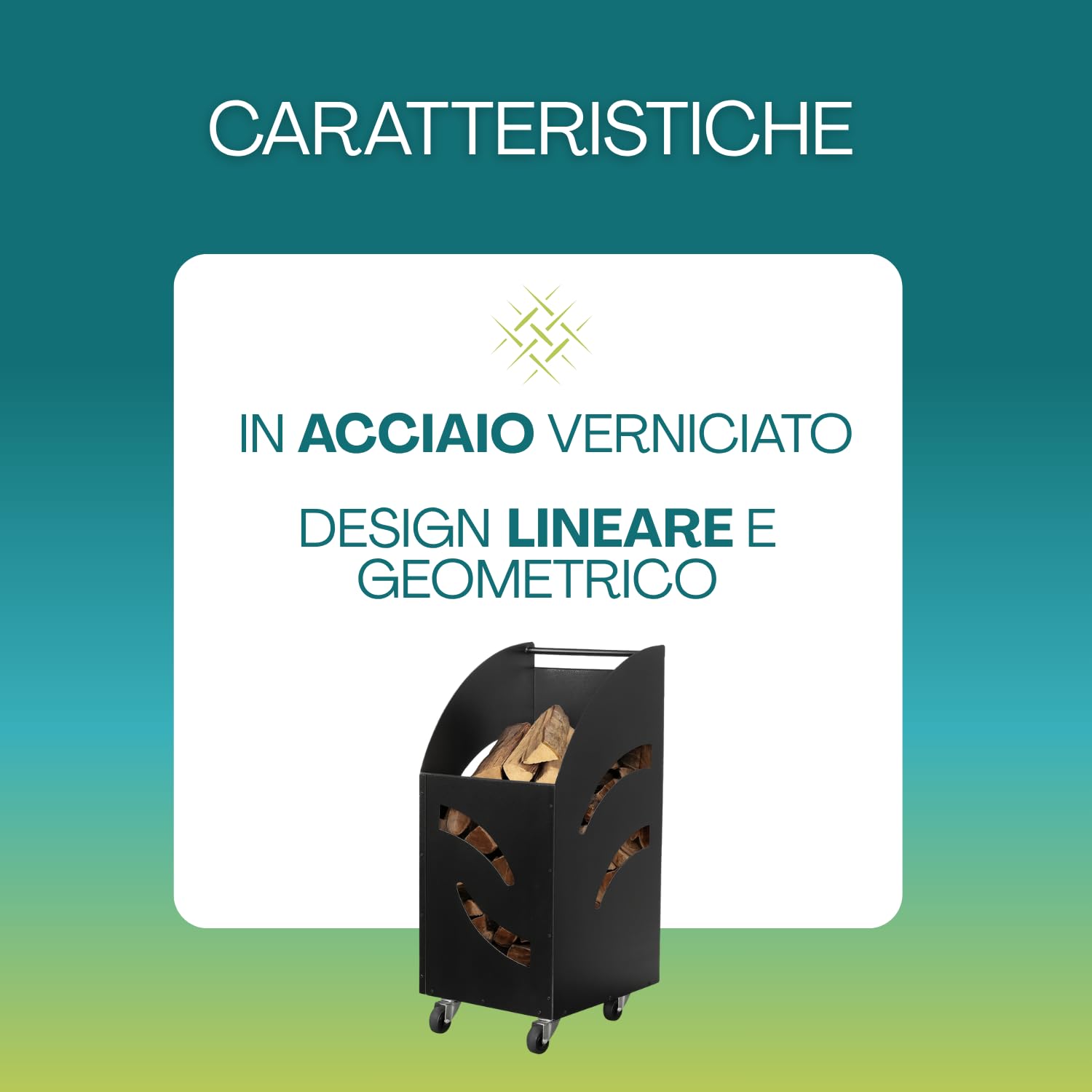 Paluplus Cesto Portalegna da Camino con Ruote di colore Nero, Misura 32x42x80 cm, Box per legna in Acciaio Verniciato con Maniglia, Design Elegante, per Stufe e Camini, Made in Italy -2411F -12,5