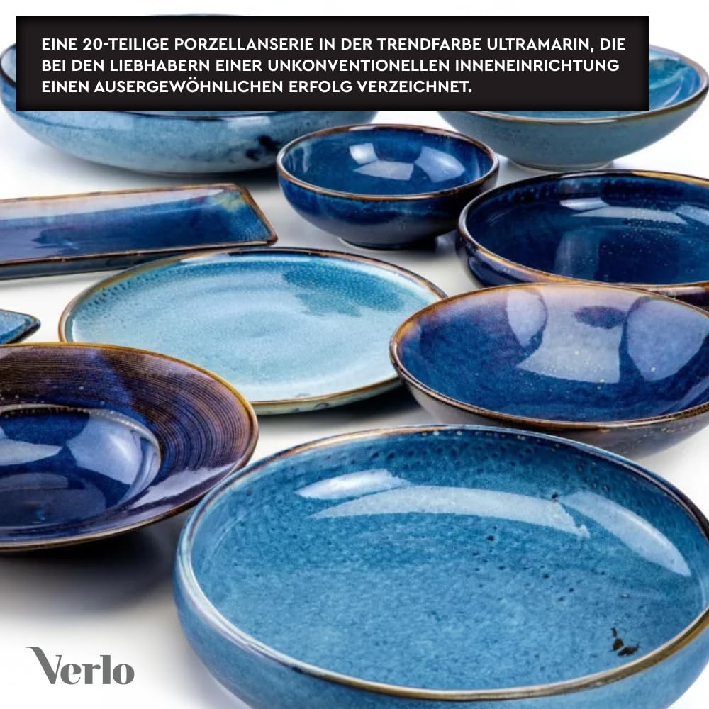 Verlo DEEP Blue Servierschale 30,5 cm Salatschüssel Dessertschalen Servierschale Müslischalen aus hochwertigem Porzellan Ideal für Büffets