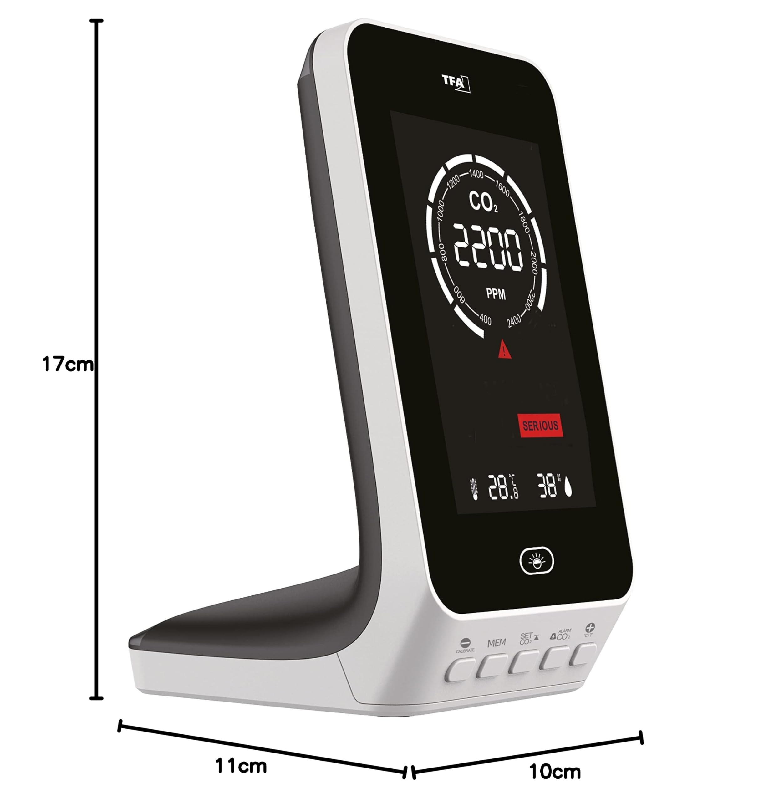 TFA Dostmann AIRCO2NTROL UP CO2 Messgerät, NDIR Dual Beam Sensor, Alarmfunktion, weiß