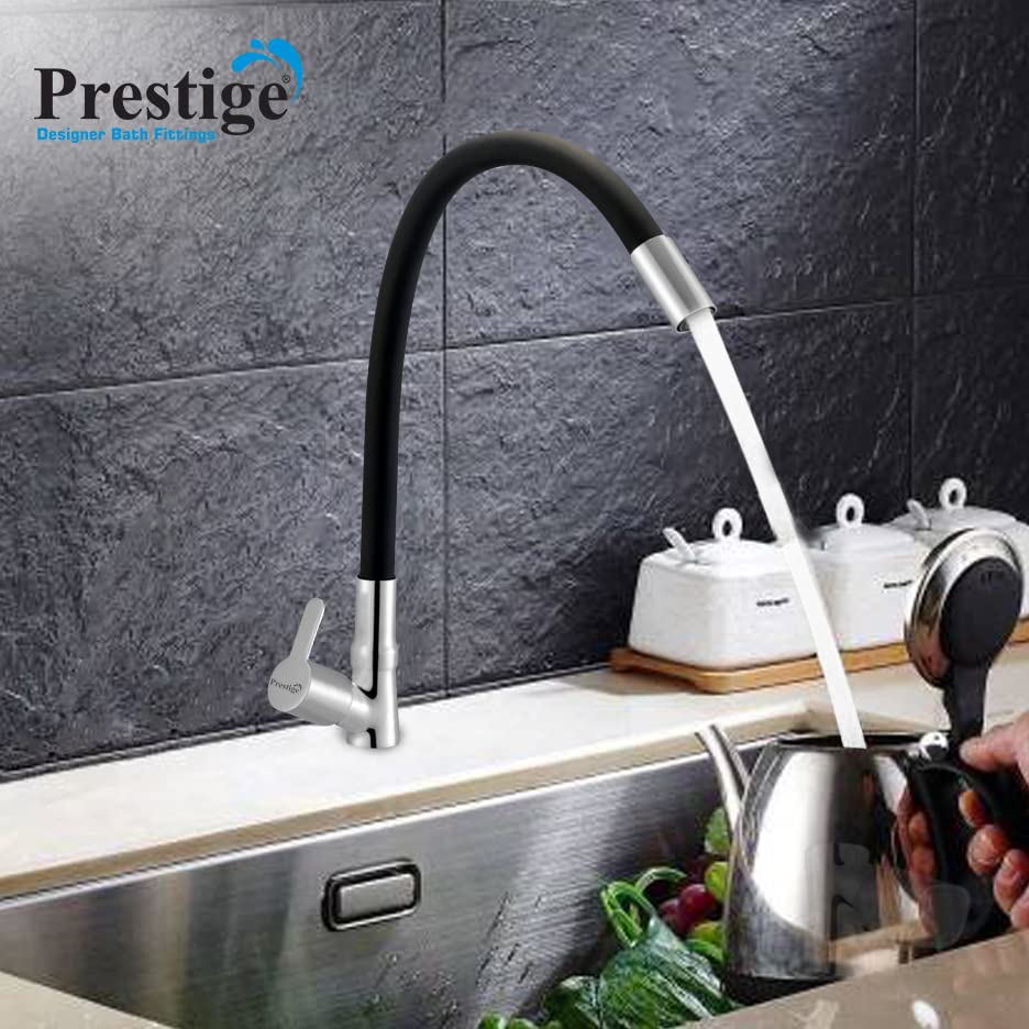 Image of Prestige EVA Flexible Swan Neck Black Pillar Tap Faucet (Deck Mount Installation Type)