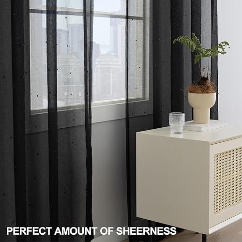 Miniatura 2 de Cortinas traslúcidas negras, decoración perla, elegantes cortinas semitraslúcidas para ventana de sala de estar, dormitorio, bolsillo para barra,
