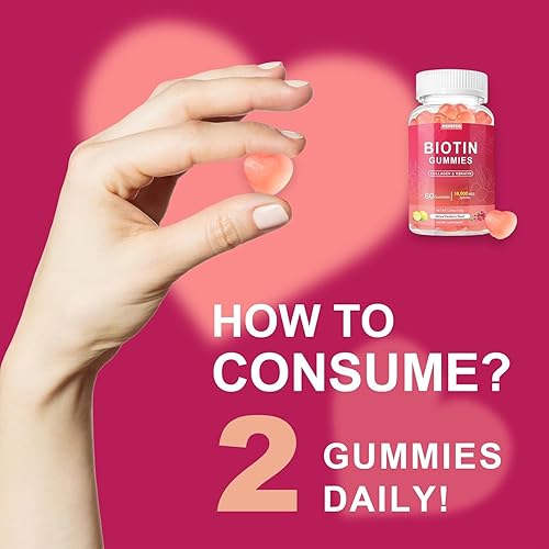 Miniatura 4 de Biotin - Gomitas de colágeno de queratina de 10000 mcg, suplementos para el cabello, uñas, vitaminas diarias para el crecimiento de las uñas y