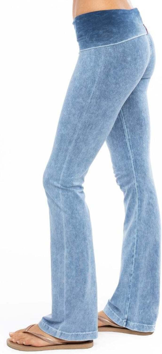 Hard Tail Roll Down Bootleg Flare Pant - Women's Breathable Yoga Pants Made in USA Mineral Blue (M) - Image 2