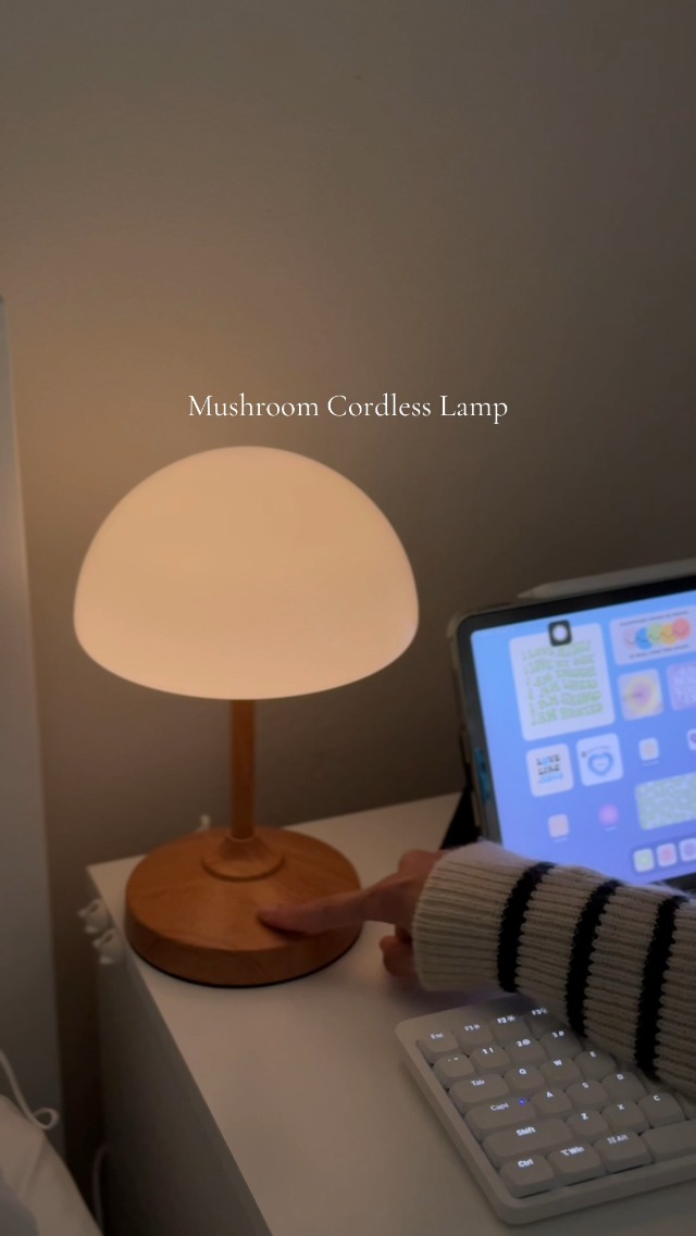 Image of Mushroom Lamp Cordless Lamp Table Lamp,Outdoor Waterproof Shower Lamps,5000mAh Rechargeble Battery Operated Dimmable Touch Desk Lamps,LED Night Light for Bathroom Patio Camping Restaurant