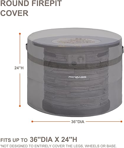 Miniatura 3 de Cubierta redonda gris para hoguera Outoor de 36 pulgadas de diámetro, impermeable, para patio, cubierta de propano para fuego, 600D, resistente a