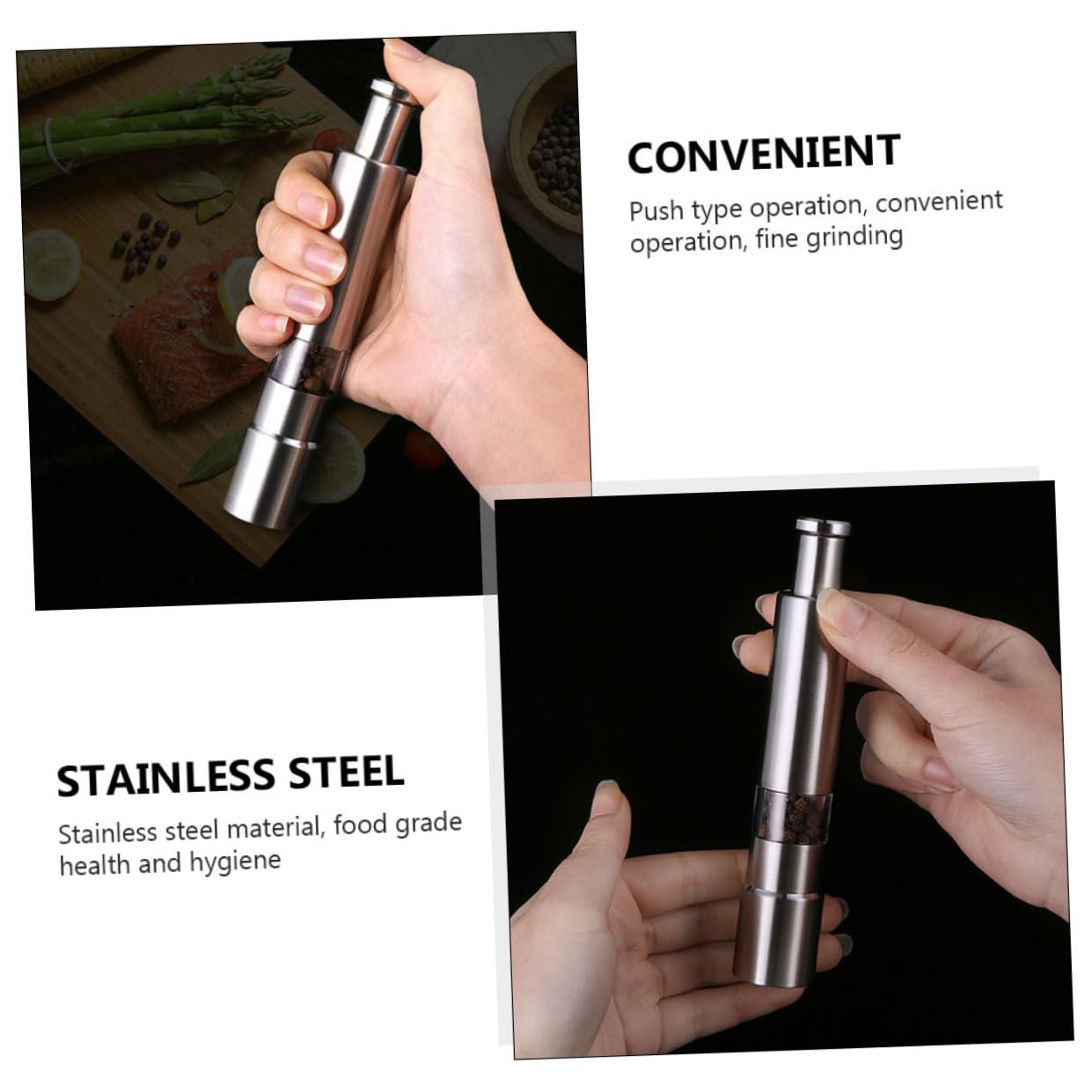 SOLUSTRE Pfeffermühle in Silber aus Edelstahl mit Dreieckigem Mahlkern Praktische Pfeffer und Salzmühle Manuelle für Pfeffer und Verschiedene Gewürze für Küche und Haushalt