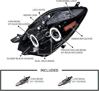 SPEC-D TUNING LED Halo Glossy Piano Black Projector Headlights Lamps Compatible with 2006-2008 Toyota Yaris Hatchback, Left + Right Pair Headlamps Assembly