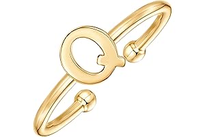 Qudo 14K Gold Plated Adjustable Initial Ring for Women