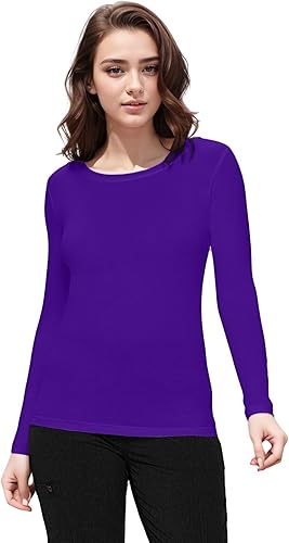 Natural Uniforms - Camiseta de manga larga y cuello redondo para usar debajo de la ropa quirúrgica, para mujer