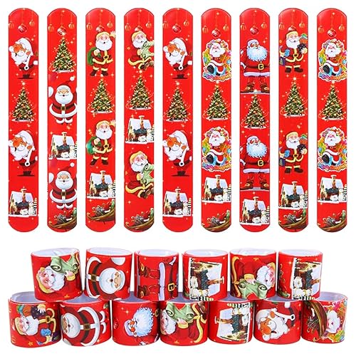 Image of PARTEET (12PCS Christmas Slap Bands for Kids|Santa Claus and Reindeer Theme Slap Bracelets, Wristband for Boys and Girls|Party favours & Christmas Return Gifts for Kids