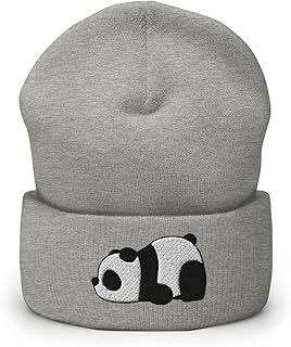 StayPawsome Lazy Panda Beanie UnisexAdult Embroidered Cuffed Heather Grey,One Size