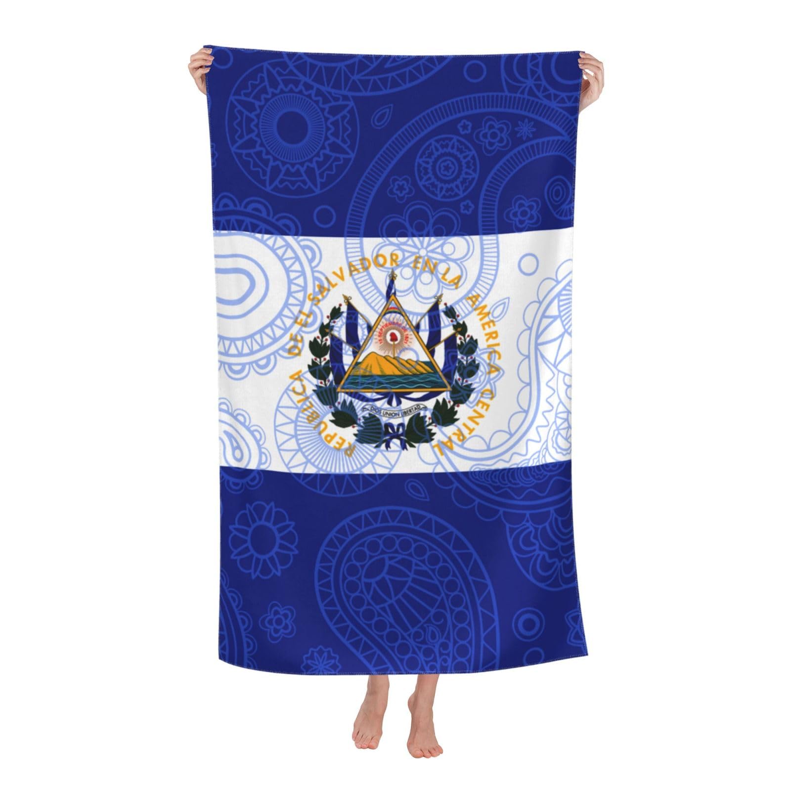 LSRCPD Beach Towel El Salvador Paisley Flag Microfiber Beach Towels Blanket Oversized Tropical Big Extra Large XL Pool Towels Quick Dry Sandproof for Women Girls Kids