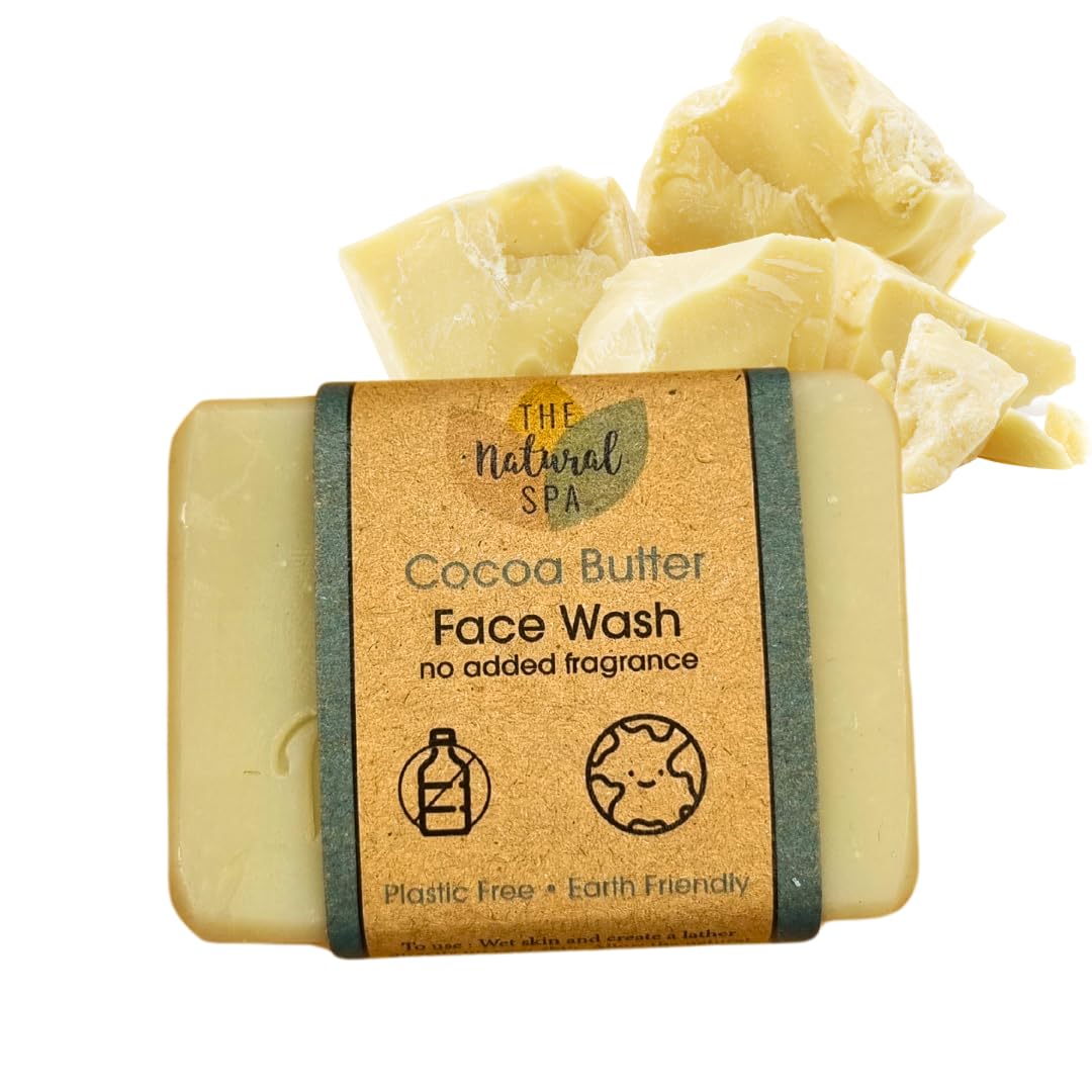 Cocoa Butter Face Wash Bar, Scent-Free Facial Cleanser, All-Natural Vegan Soap Enriched with Coconut Milk & Bentonite Clay, Gentle Face Cleanser for Delicate Skin, 75g - The Natural Spa