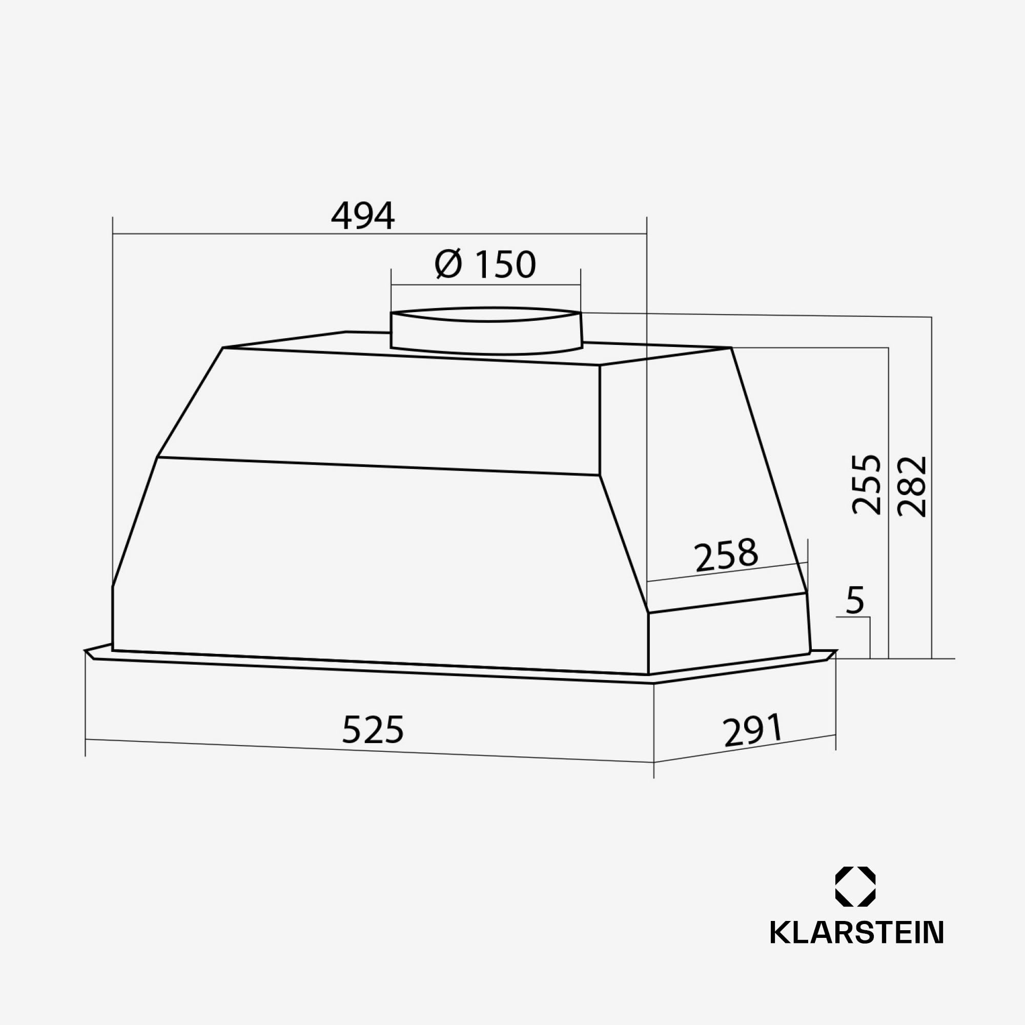 Klarstein Hotte Aspirante Encastrable 52 cm, Hotte Aspirante Silencieuse, Hotte de Cuisine avec Lampes LED, Débit d'Air Puissant 439 m³/h, Minuterie, Commandes Tactiles, Hotte avec Évacuation