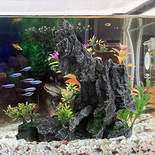 Image of Saim Large Aquarium Mountain View Stone Ornament, Resin Rockery Fish Hiding Cave Aquarium Decoration for Amano Shrimp Cichlid to Play,Hide and Rest Fish Tank Landscape Decoration