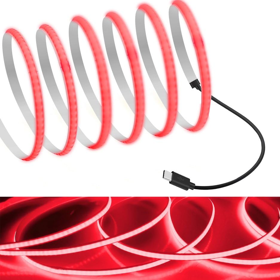 Image of MDee】Type C COB Tape Light LED Strip.13.12ft /4m- 5mm DC 5V Red