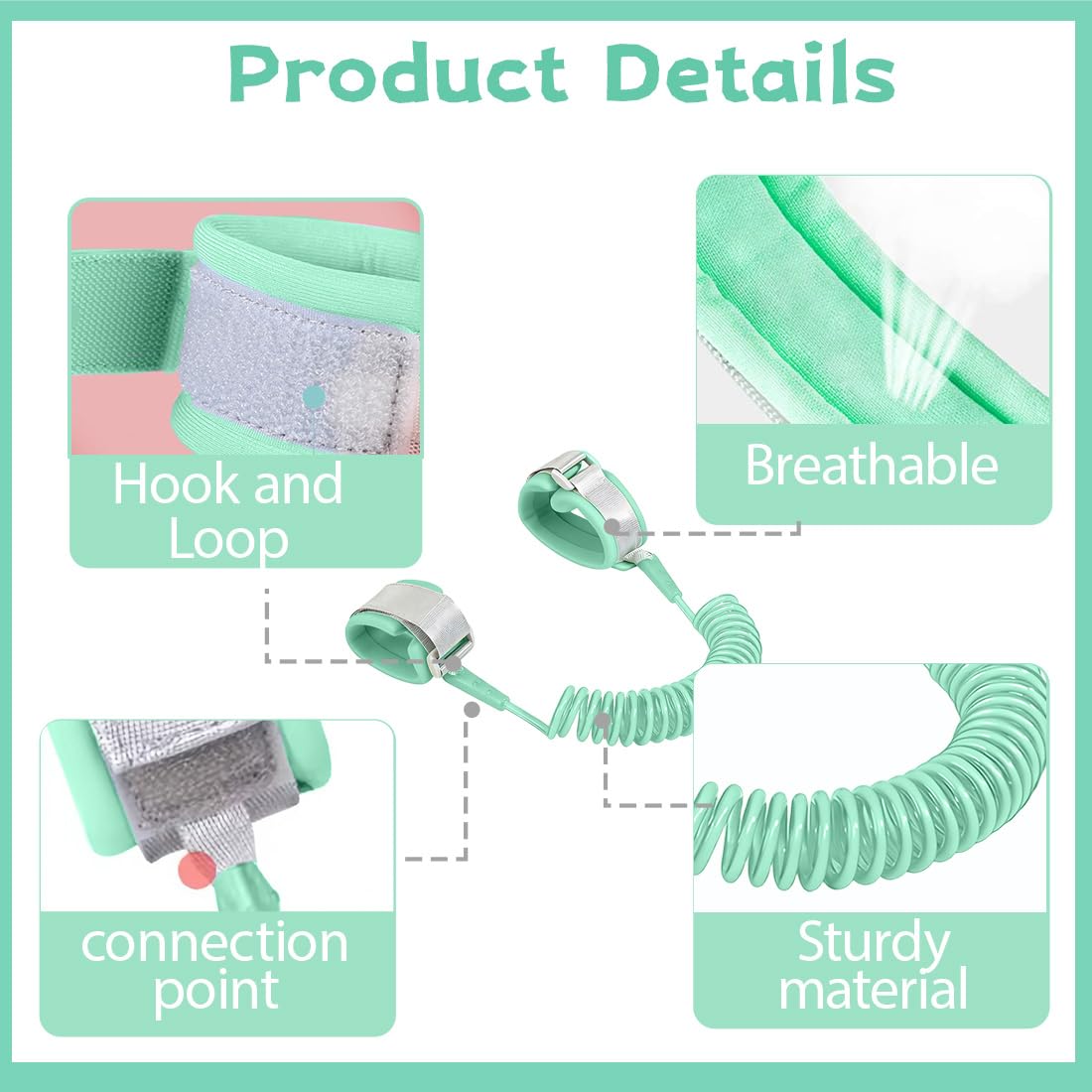 2PCS Laisse De Sécurité Pour Enfants, 2M Anti-perdu Barcelet, Harnais de Sécurité Enfant, Bébé Anti-Perdu Poignet, Rotation à 360° Bracelet Pour Voyage Supermarché Exploration Helper (Rose, Grün)