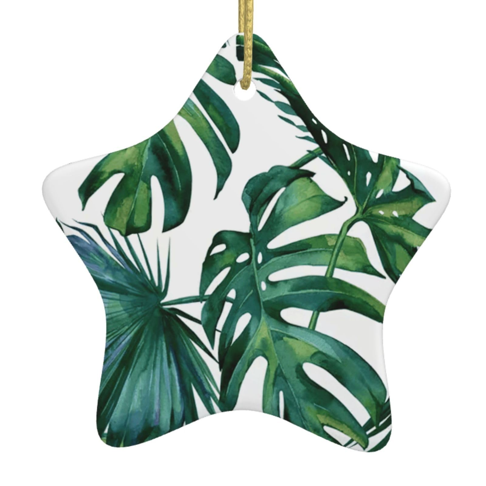 Green Banana Leaves Print Christmas Ornaments, Ceramic Hanging Ornament, Round Shape Decorations