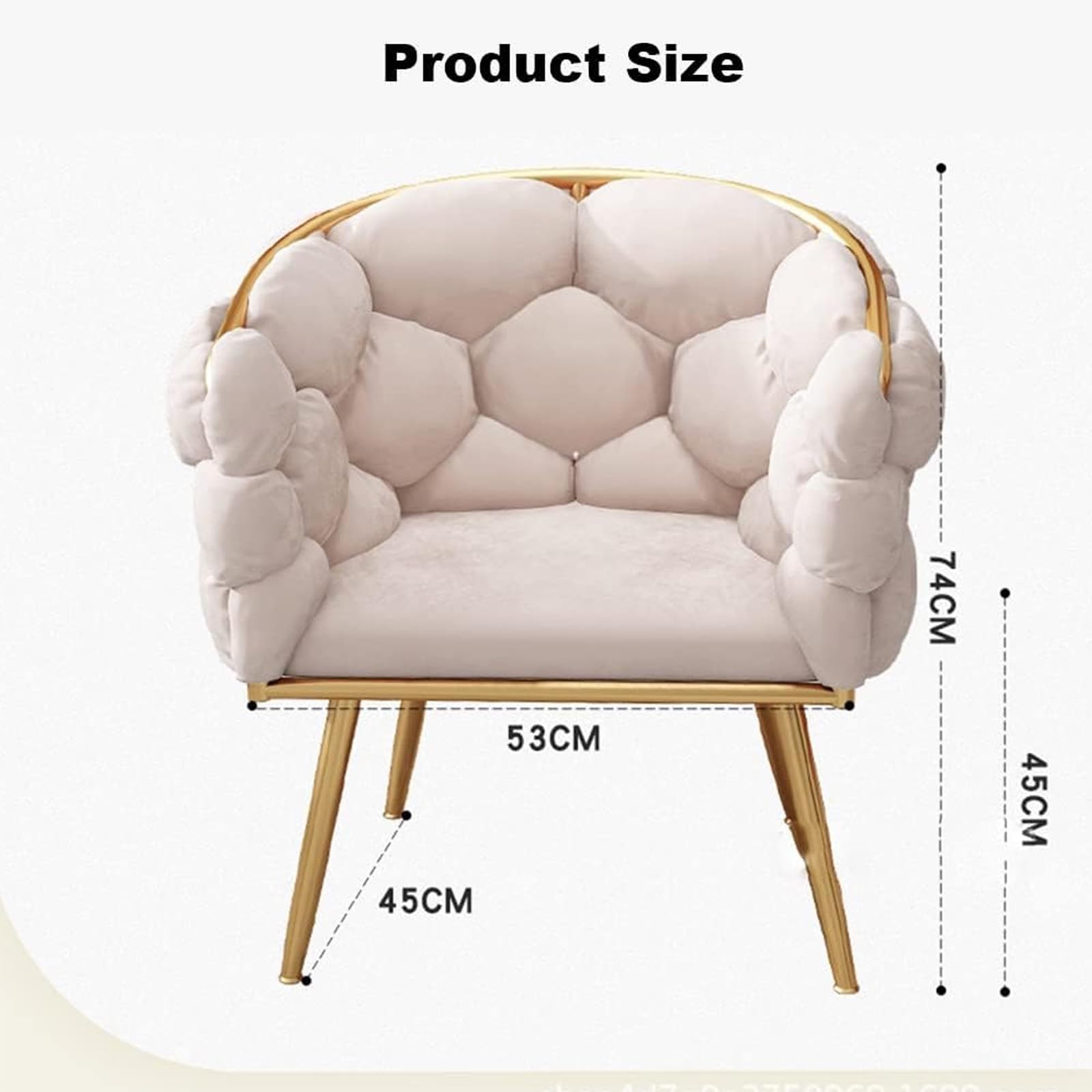 Silla Decorativa de Terciopelo, sillón para Dormitorio con Patas de Metal Dorado, Silla de Burbujas de Lujo Ligera, Silla tapizada Individual para salón, Cocina, Dormitorio,Gris