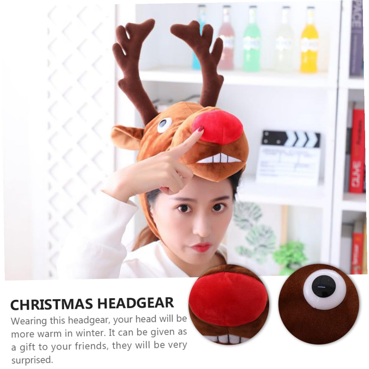 Sombrero de Fiesta de Dibujos Animados Diseño de Alce Gorro Navideño de Felpa Relleno de Algodón PP Accesorio Cómodo para Invierno y Fiestas de Disfraces