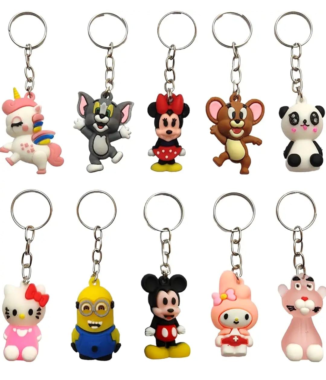 WAAOME( 12 PCS Keychain for Kids Return Gifts Metal Keychain rubber Keychain, Cartoon Keychain for Bikes and Cars Key Ring Hook Holder Car(A1012)