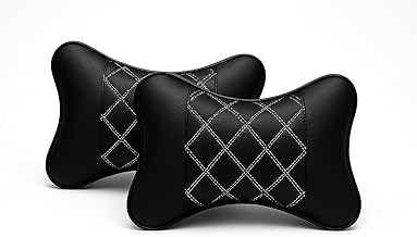 Leather Soft car Neck Pillow for Travel, Travel Micro Fiber Rest Pillow/Cushion Set of Pillows Compatible with All Cars - Pack of 2 Pieces (White_Black)