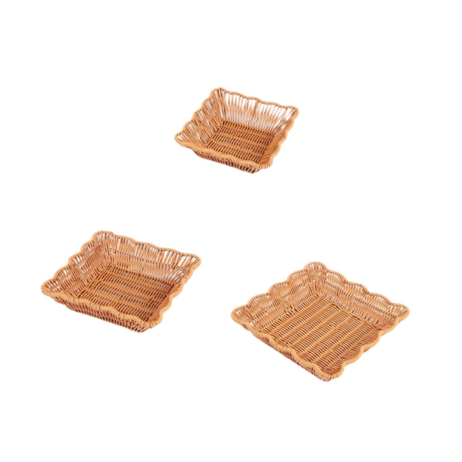 Hlhlh Square 3X Imitation Rattan Basket, Woven Bread, Food Serving Holder For Shelf Party Home Display(Square)
