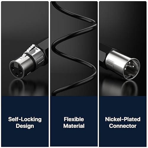 Miniatura 4 de EBXYA Cable XLR de 2 pies, paquete de 6 unidades, cable de micrófono equilibrado con cable XLR de 3 pines macho a hembra, color negro