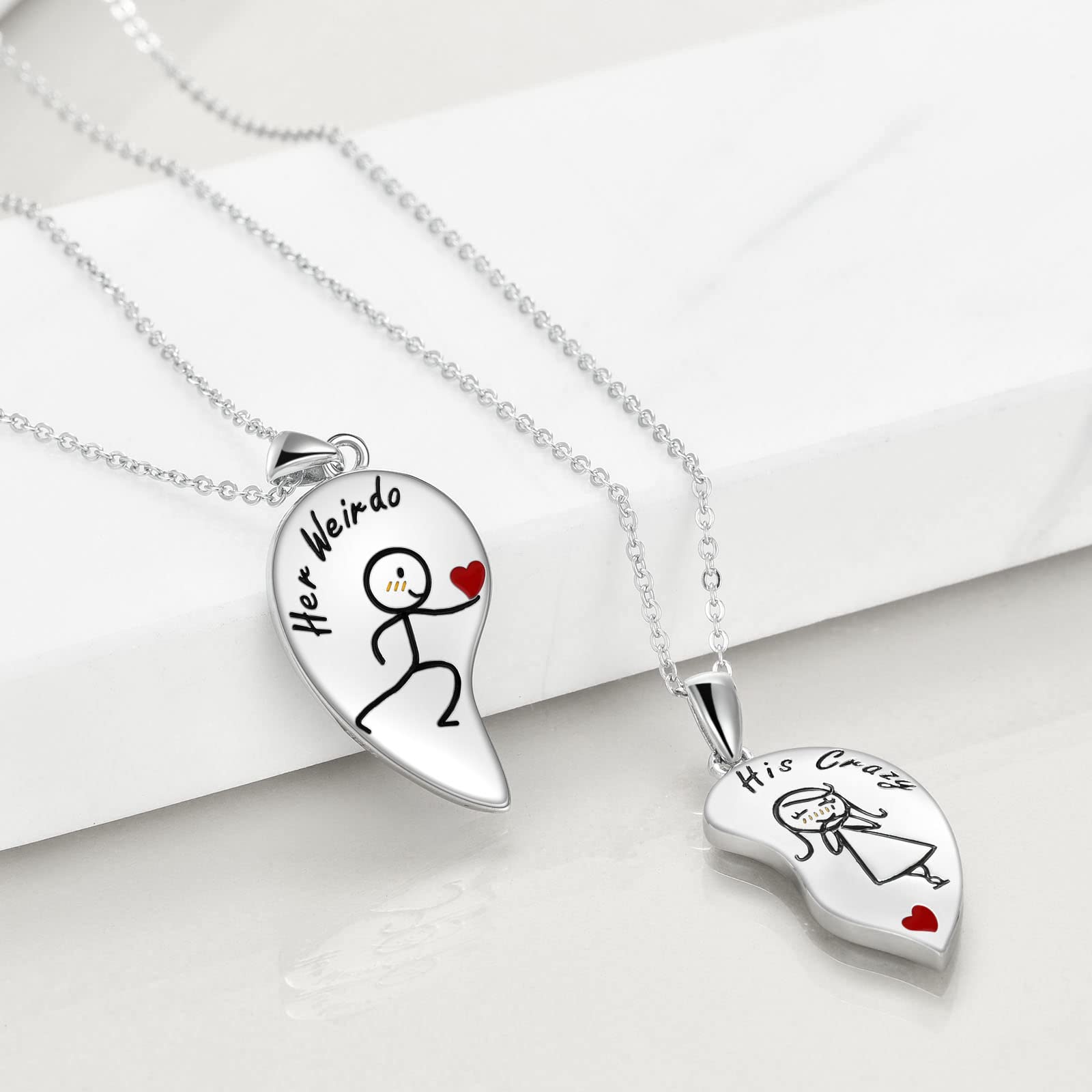 CRMAD Collar de pareja para él y ella de plata de ley con colgante de corazón a juego