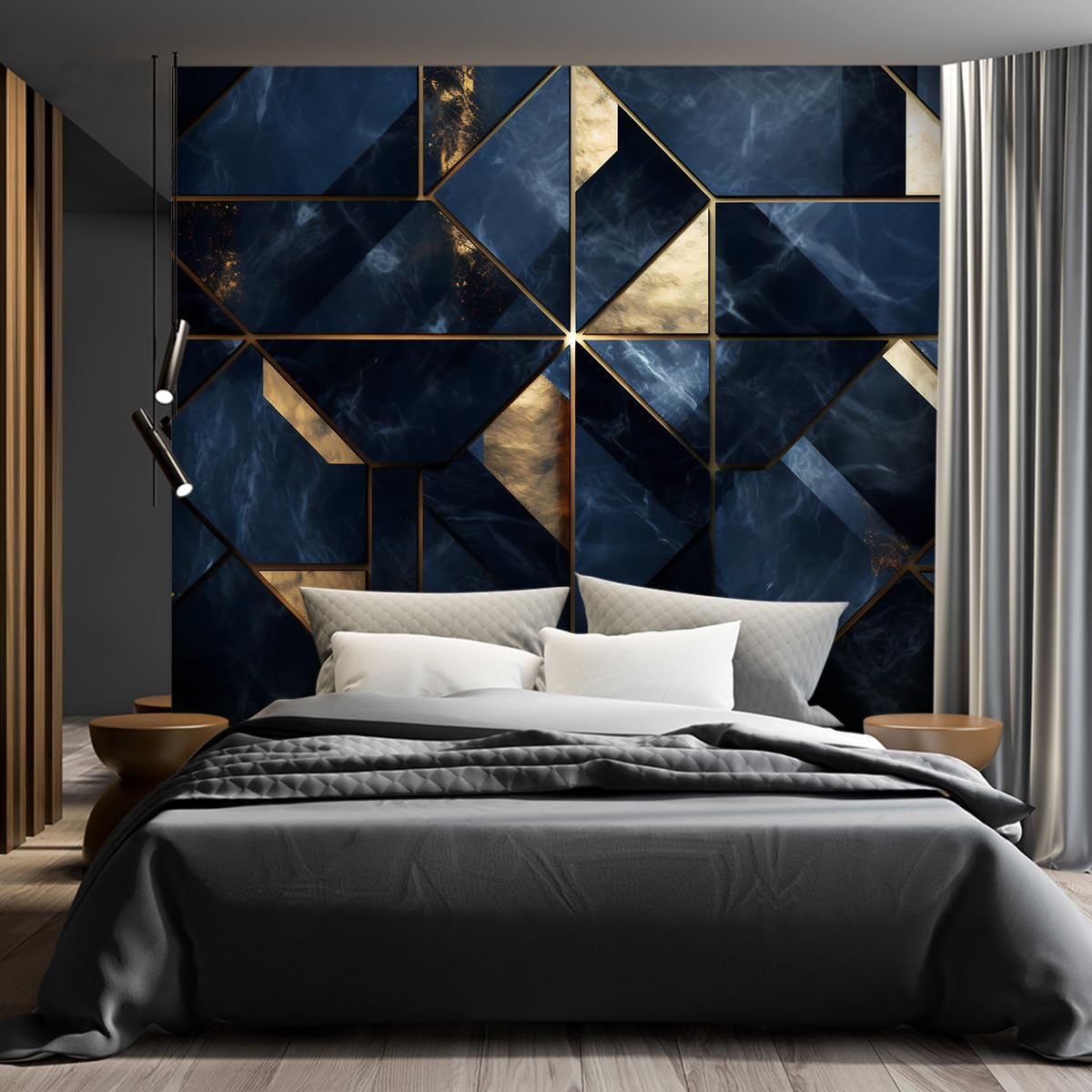 Feeby Carta da parati in vinile Premium Texture Marmo 150x105 cm XXL Decorazione Fotomurali Soggiorno Camera da letto Moderne Design Ufficio Corridoio Hotel Spa Design Geometria AI blu
