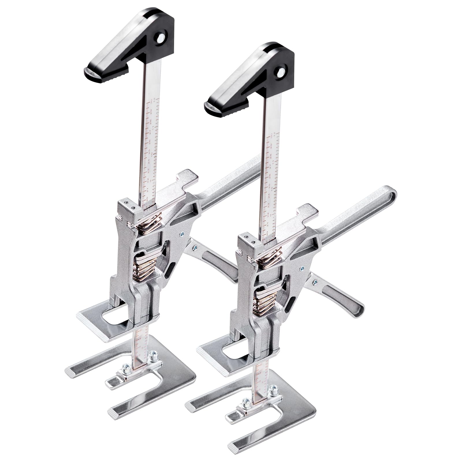 VEVOR Cric à Bras 2PCs, Lève Meubles Portes Plaques avec Capacité 100 kg, Outil de Levage Manuel en Métal, Hauteur Réglable jusqu'à 18 cm, avec Niveau Magnétique, pour Fenêtres, Installation, Argent