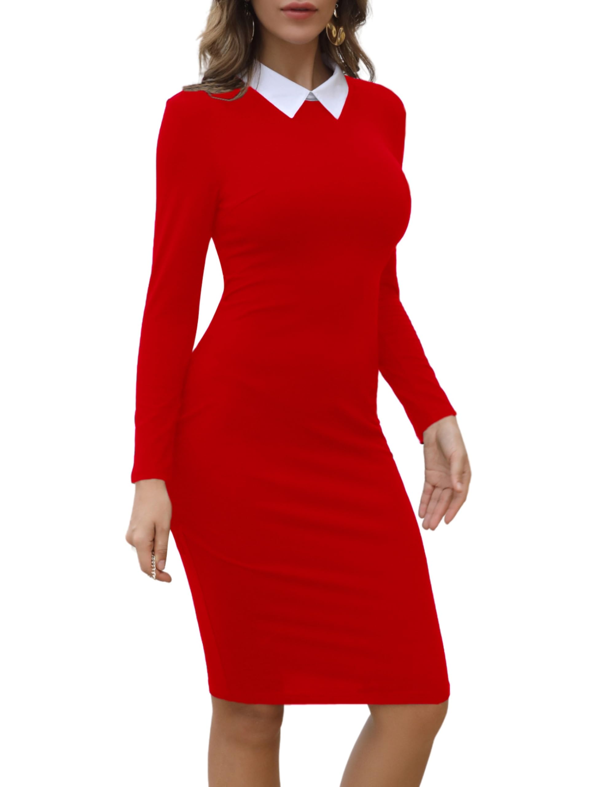 Aphratti Womens Peter Pan Collar Wear to Work Business Office Wear Outfits Classy Fall Midi Sheath Dress with