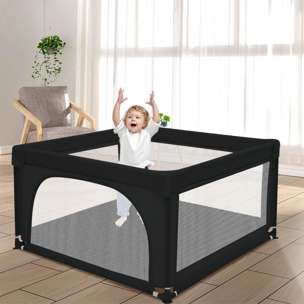 Parc Enfant Modulable Avec Base, Parc Pour Bébé, Antidérapante avec Balles, Baby Playpen Centre D'activités pour Enfants Pour L'intérieur et L'extérieur-120 * 120 * 66 cm-noir