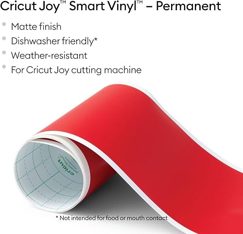 Miniatura 2 de Cricut Vinilo mate permanente inteligente (5.5 x 48 pulgadas, rojo) para máquina Joy, corte sin alfombrilla para formas de hasta 4 pies y cortes