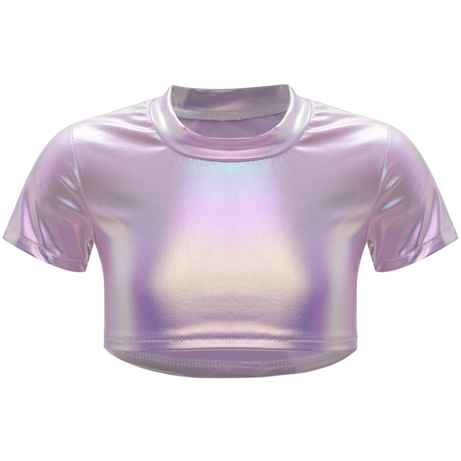dPois Camiseta Manga Corta Brillante para Niñas Camiseta Casual De Verano Camiseta De Danza Hip Hop Traje De Fiesta Actuación