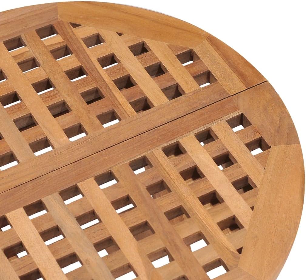Solid Teak Wood Garden Table Small Foldable Round Outdoor Bistro Table Patio Side Table with Natural Finish for Balcony Terrace Dining Spaces