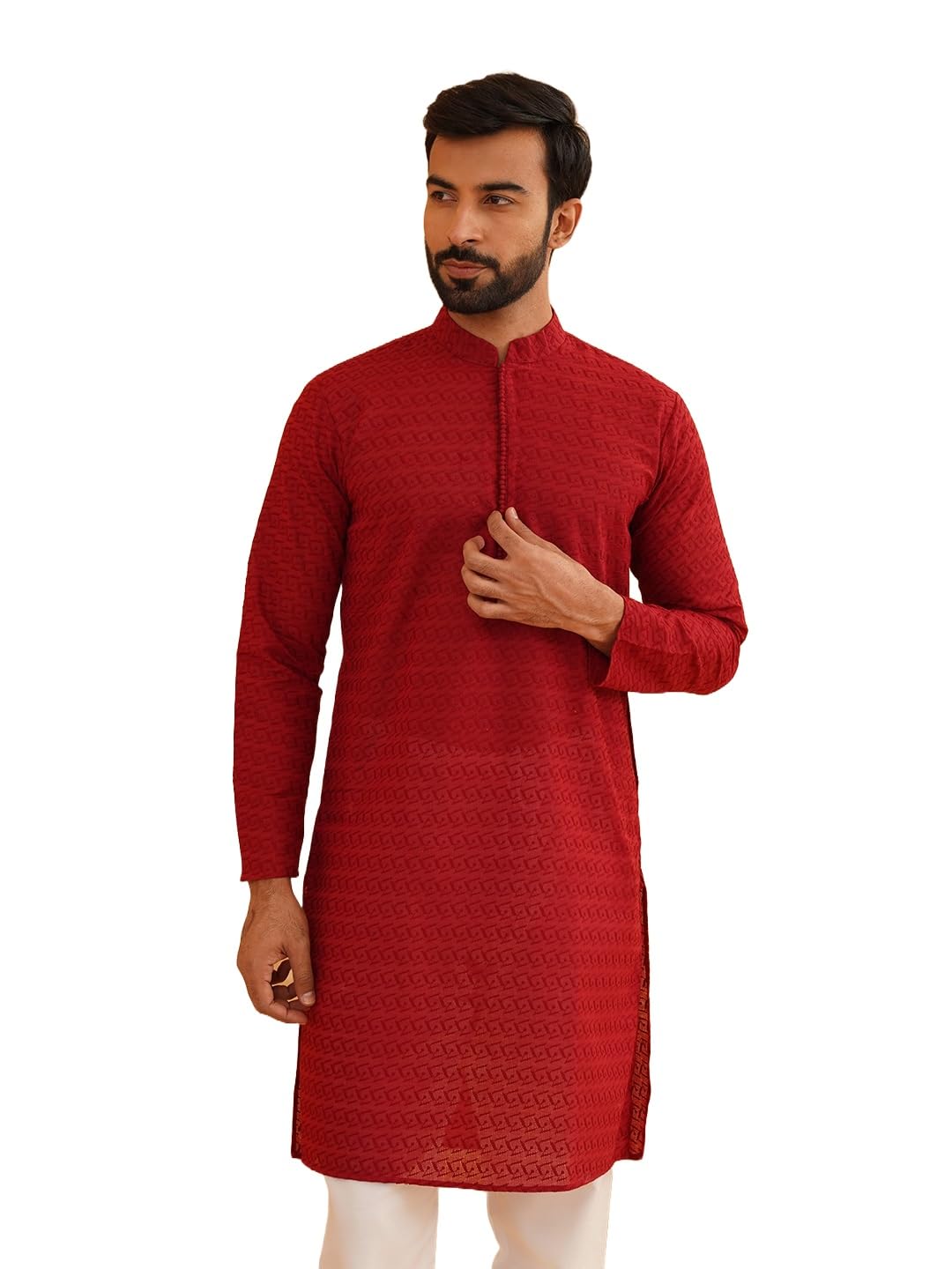 Sojanya (Since 1958 Festive Heritage Elegant Chikankari Maroon Kurta For Men
