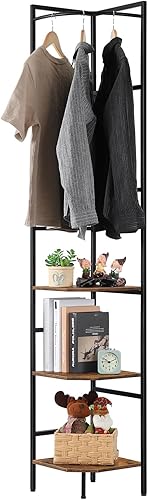 Estante esquinero de 70.8 pulgadas con almacenamiento de 3 niveles, estantería de esquina alta rústica, estante de pie para dormitorio, baño, sala