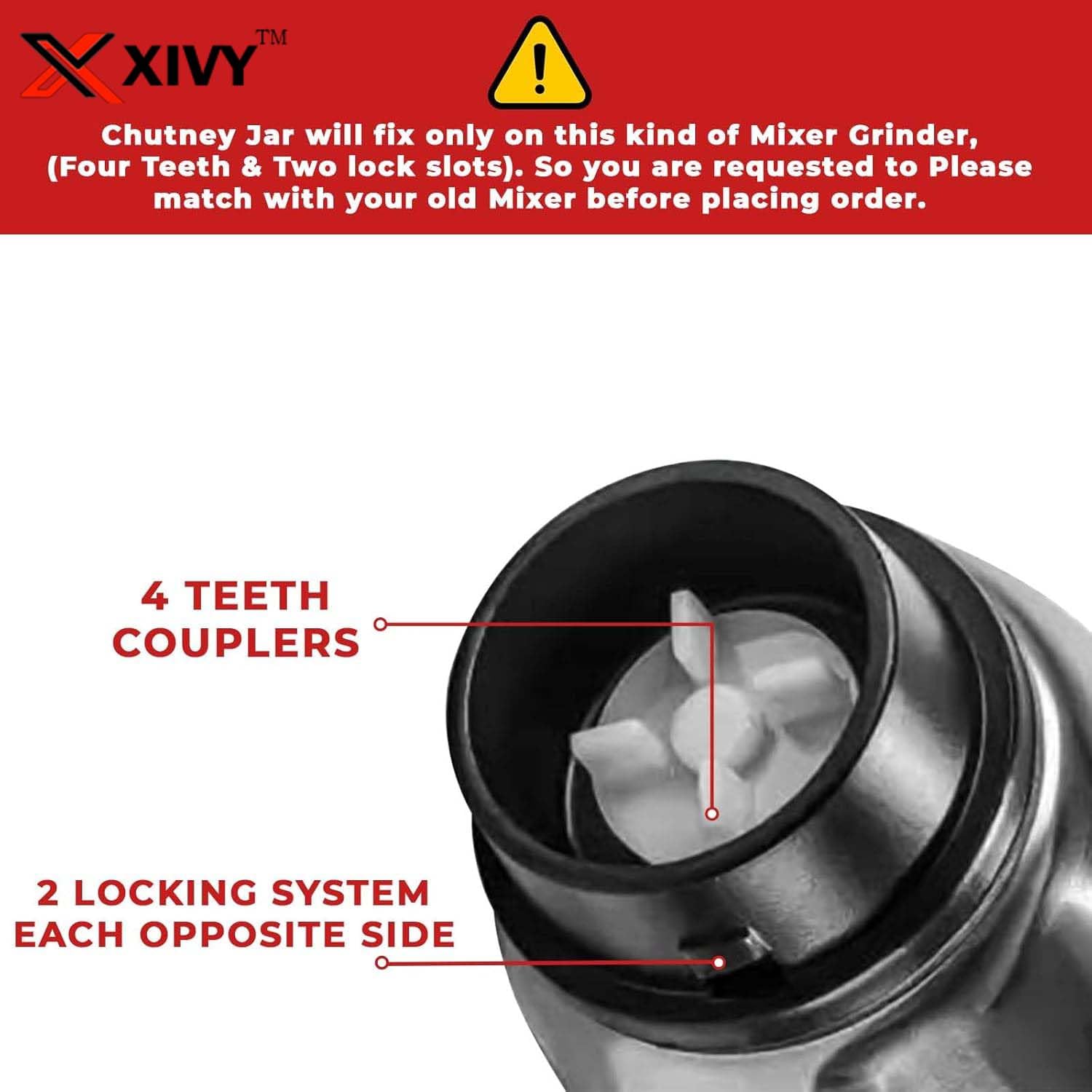 XIVY 180 ml Mixer Grinder Chutney Jar with 2 Lock & 4 Teeth Coupler | Stainless Steel Mini Jar Compatible with Bajaj, Preethi, Prestige, Sumeet, Crompton, Lifelong & More — Amazon image 4