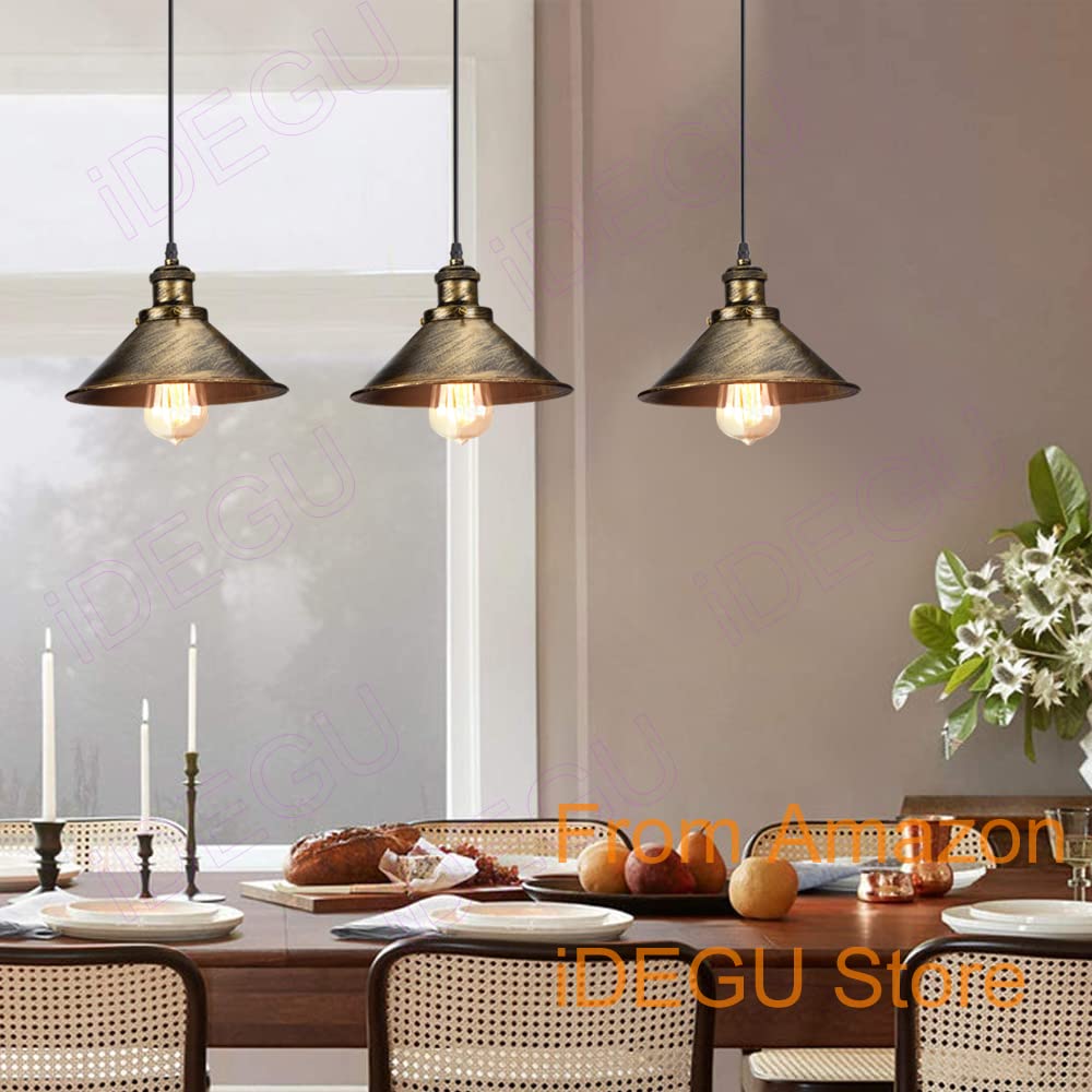 iDEGU Lot de 3 Suspension Luminaire Industriel Design Edison Luminaire Plafonnier E27 Lustre Suspension Rétro pour Salle à Manger Cuisine Salon, Ø 22cm (Bronze 3 Pack)