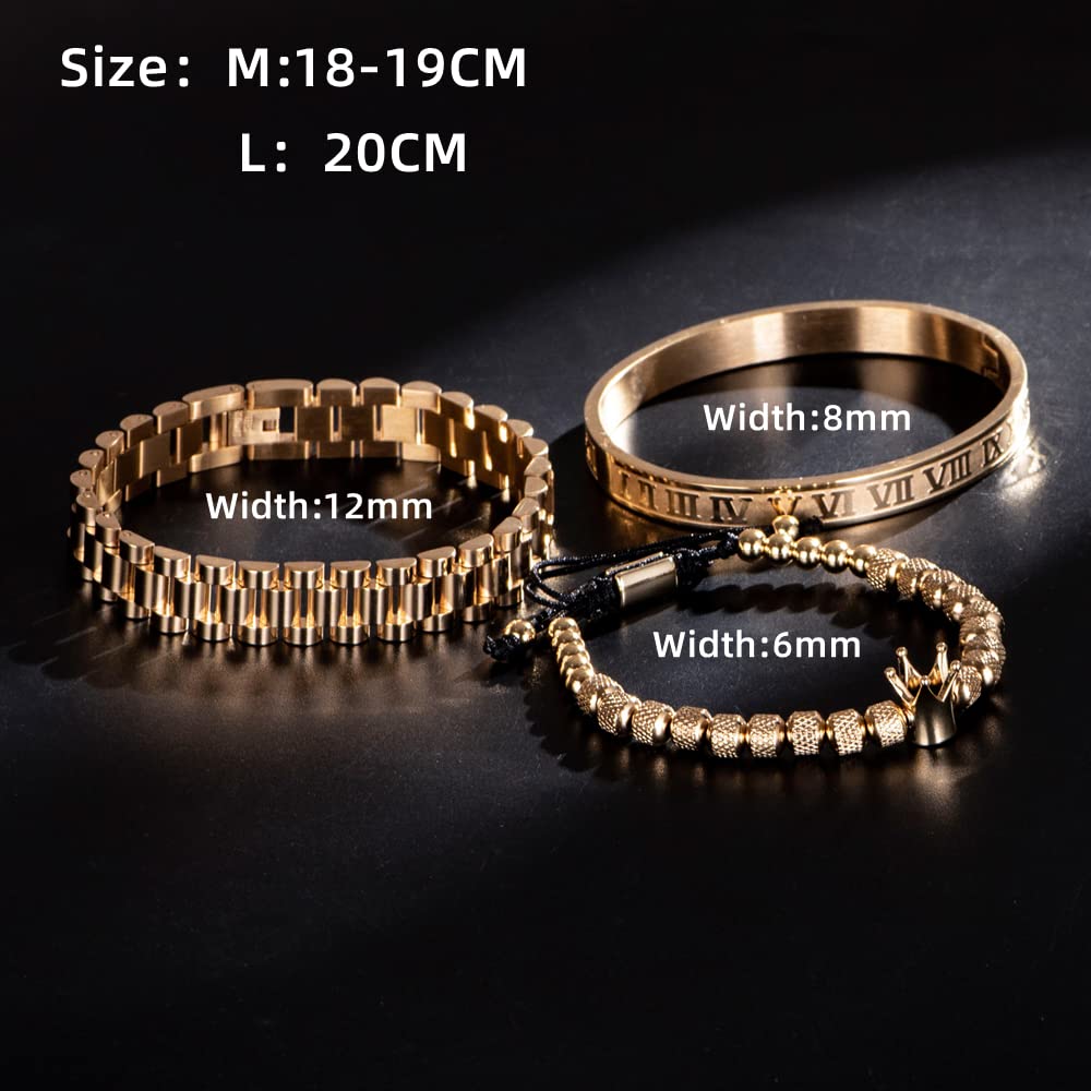WFYOU Imperial Crown Bracelets for Men 18kt Gold Bracelet Cubic Zirconia Beads Bracelets Cross Bracelets Charm Men Luxury Gift