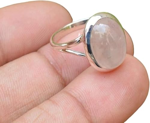 925 Sterling Silver Rose Quartz Ring – Handmade Boho Ring, Dainty Oval Gemstone Jewelry, Promise Ring for Women, Valentine or Christmas Gift