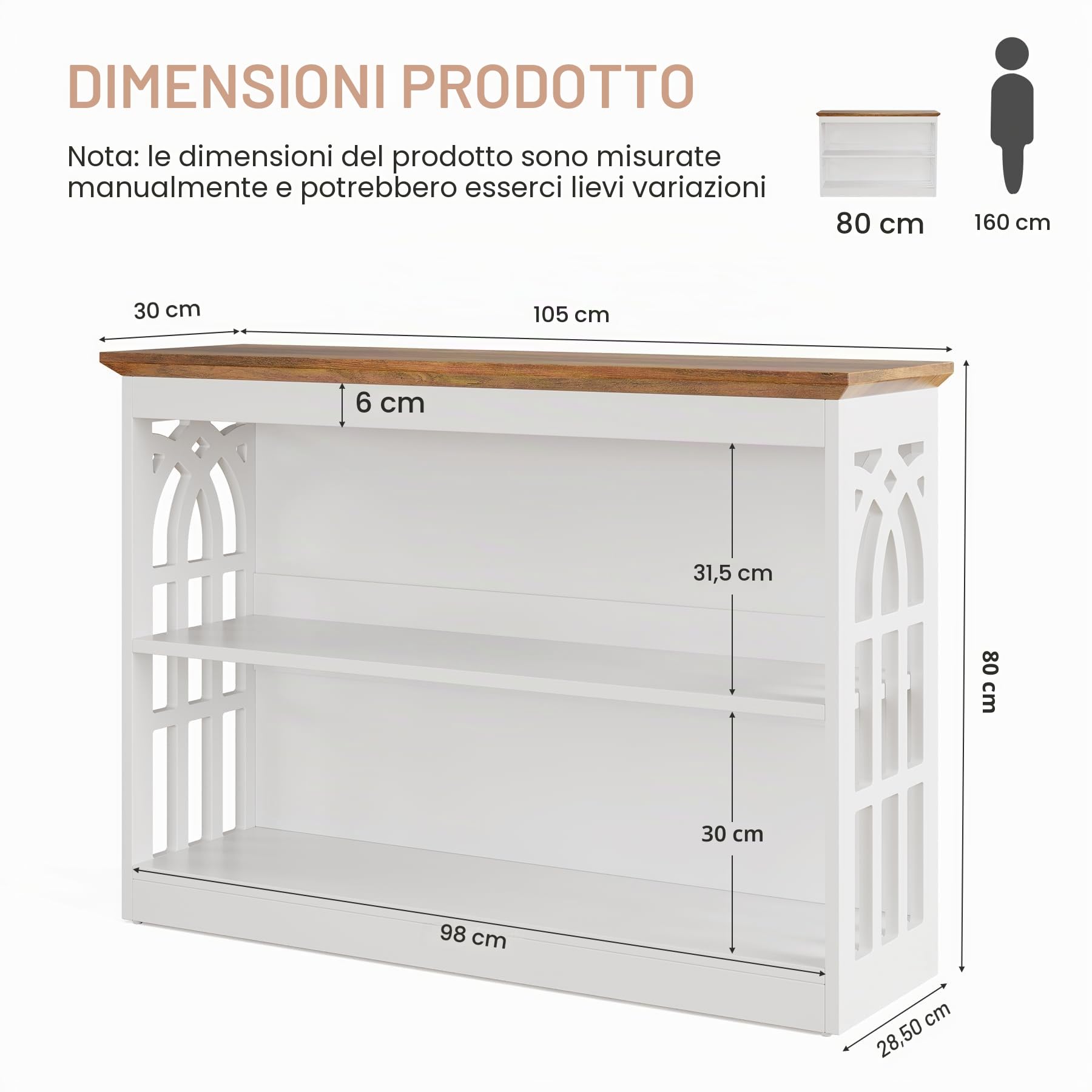Tribesigns Tavolino moderno per ingresso, 105 cm Tavolino bianco da posizionare dietro il divano con 3 ripiani, mobile stretto per corridoio da salotto