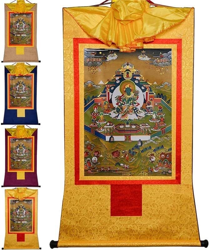 Thangka de Tara Verde Khadiravani en brocado fino de estampado caliente 5