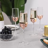 Vista 4 de MyGift Juego de 4 copas de champán con borde en ángulo iridiscente, copas de vino espumosas, copa de vino Prosecco transparente arcoíris, juego