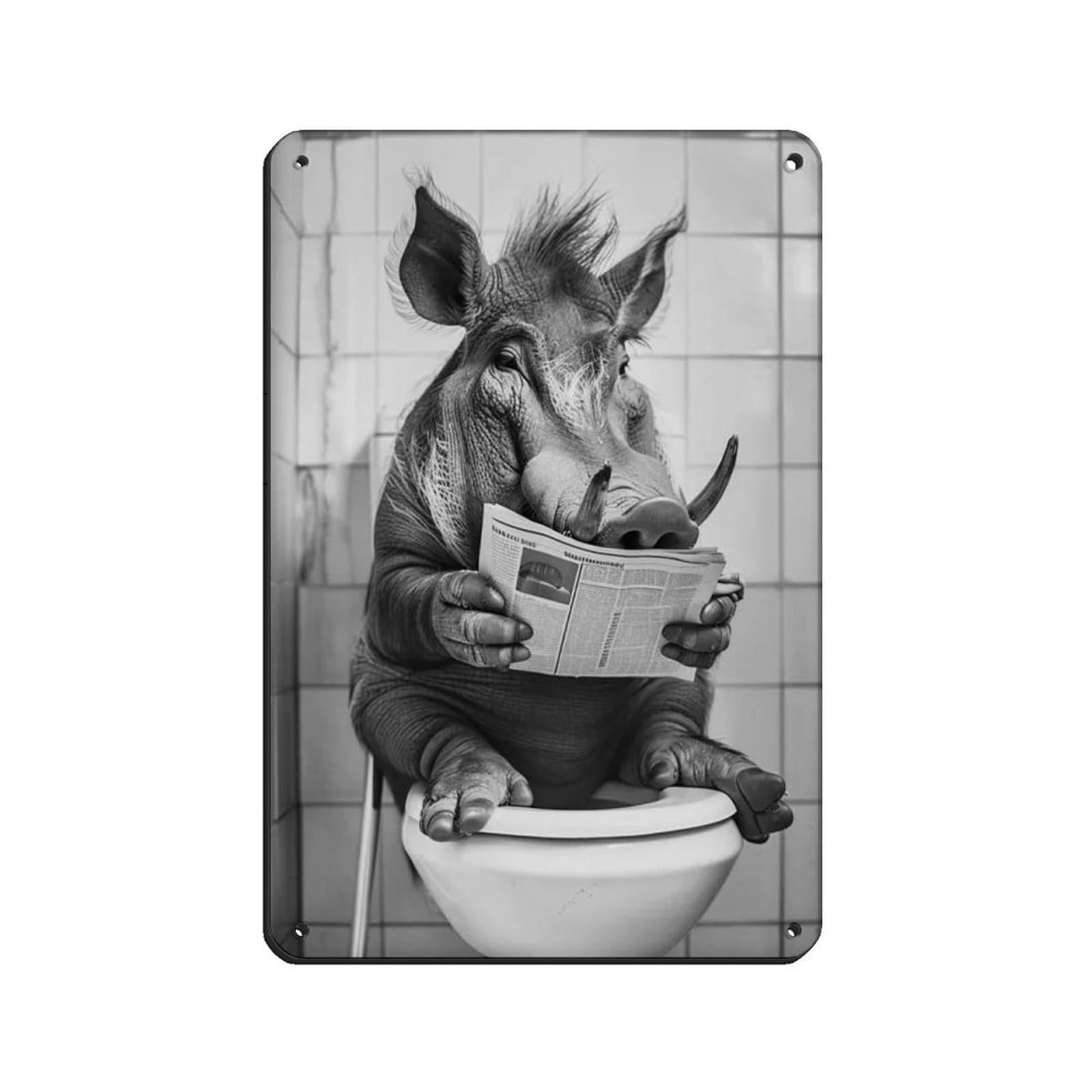 Lxwnze 20L X 30W Cm Warthog Sitting On The Toilet Reading A Newspaper Retro Poster Metal Tin Sign Chic Art Retro Iron Painting Bar People Cave Cafe Family Garage Poster Wall Decoration 8X12inch(20X30cm)