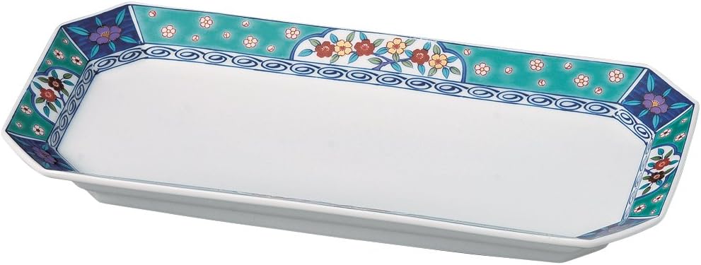 Yamashita Kogei 14040950 Green Flower Small Crest High Base Elongated Plate, 11.9 x 5.8 x 1.3 inches (30.2 x 14.8 x 3.2 cm)