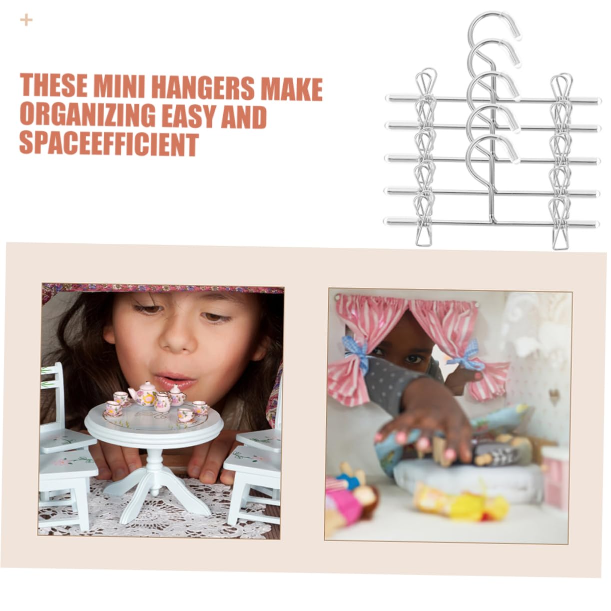 8 mini perchas de metal para ropa de muñecas, diseño que ahorra espacio con clips protectores para armario de muñecas, perfectas para guardar vestidos, trajes y accesorios