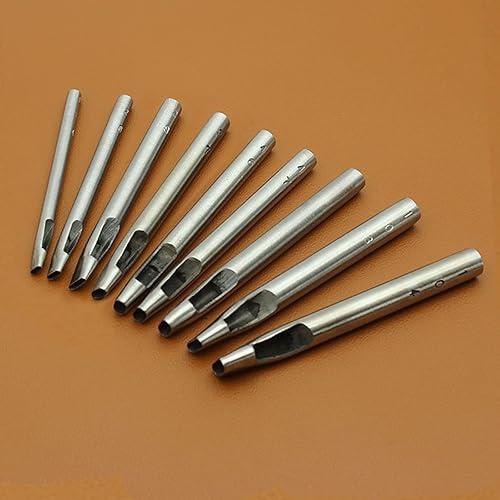 Juego de perforadoras ovaladas de 9 tamaños para cuero de 0.06 a 0.19 pulgadas, acero al carbono, kit de herramientas de perforación de mano para